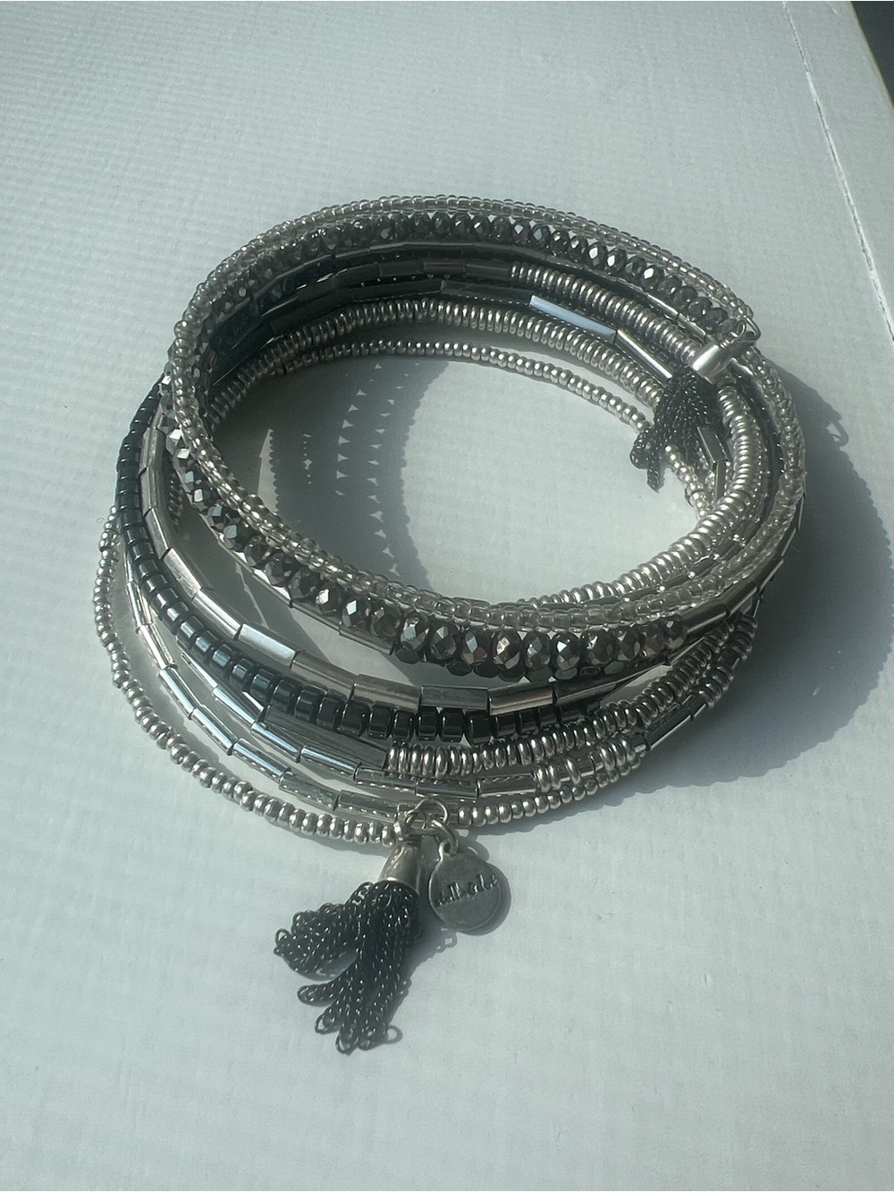Stella & Dot Stacked Silver-Tone Beaded Coil Bracelet